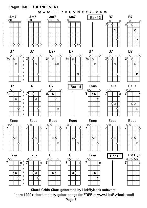 Chord Grids Chart of chord melody fingerstyle guitar song-Fragile- BASIC ARRANGEMENT,generated by LickByNeck software.